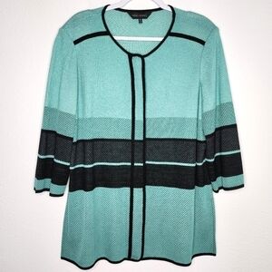 Ming Wang Full Zip Jacket Cardigan 3/4 Sleeves Mature Mint Green Black XL